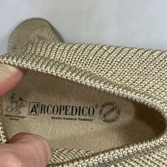 NEW Arcopedico Sz 43/10 Womens Tan Knit Mesh Slip On Loafers Sock Shoes Anatomic - Picture 12 of 15